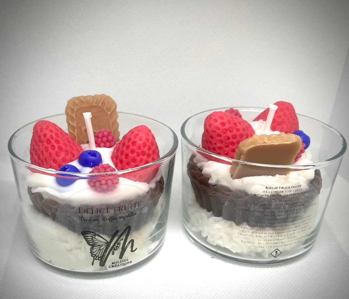 Vue bougie pâtisserie colorée décor fruits et biscuit gourmand
