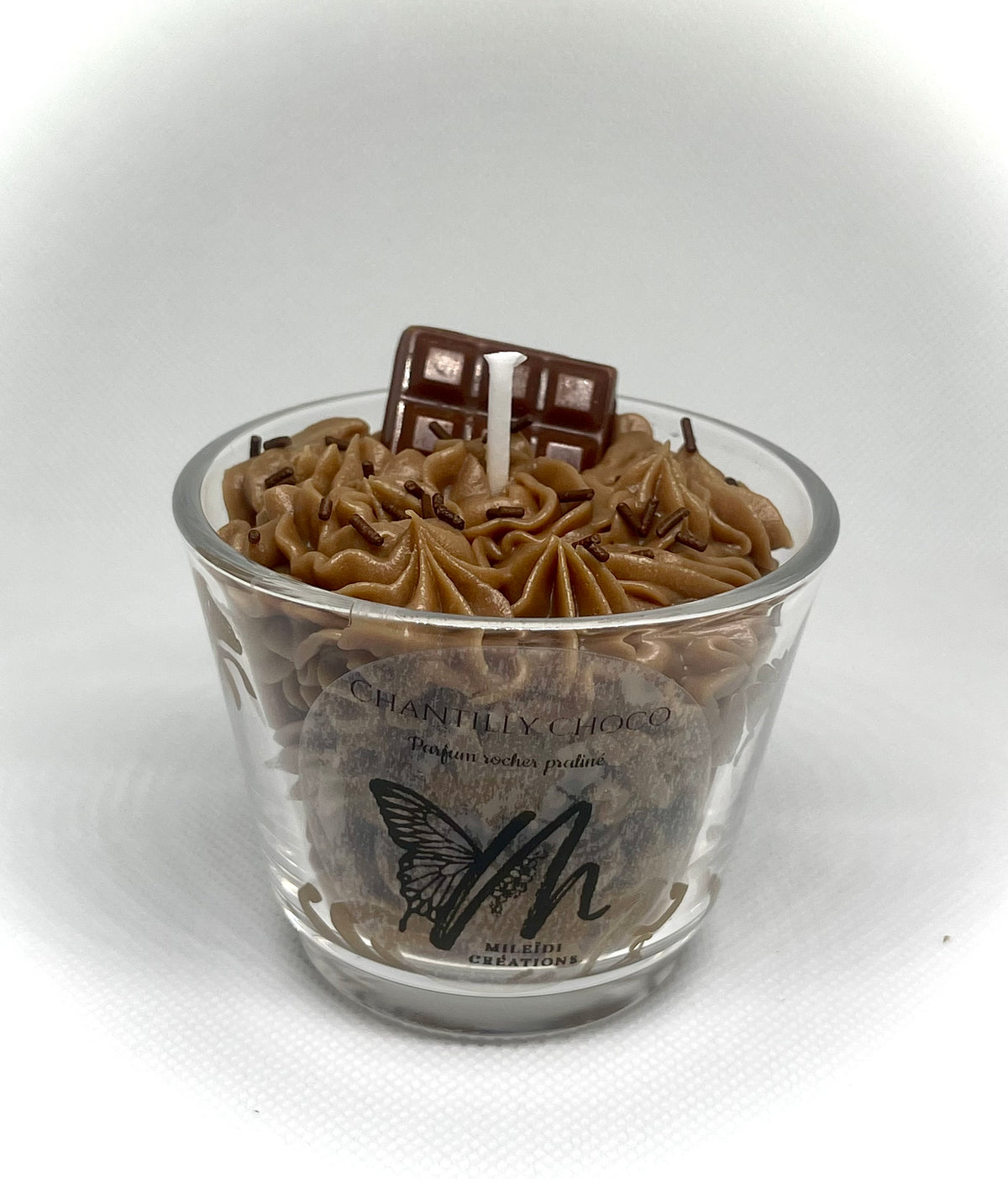 Bougie artisanale Chantilly Choco parfum rocher praliné avec chantilly crémeuse fait main
